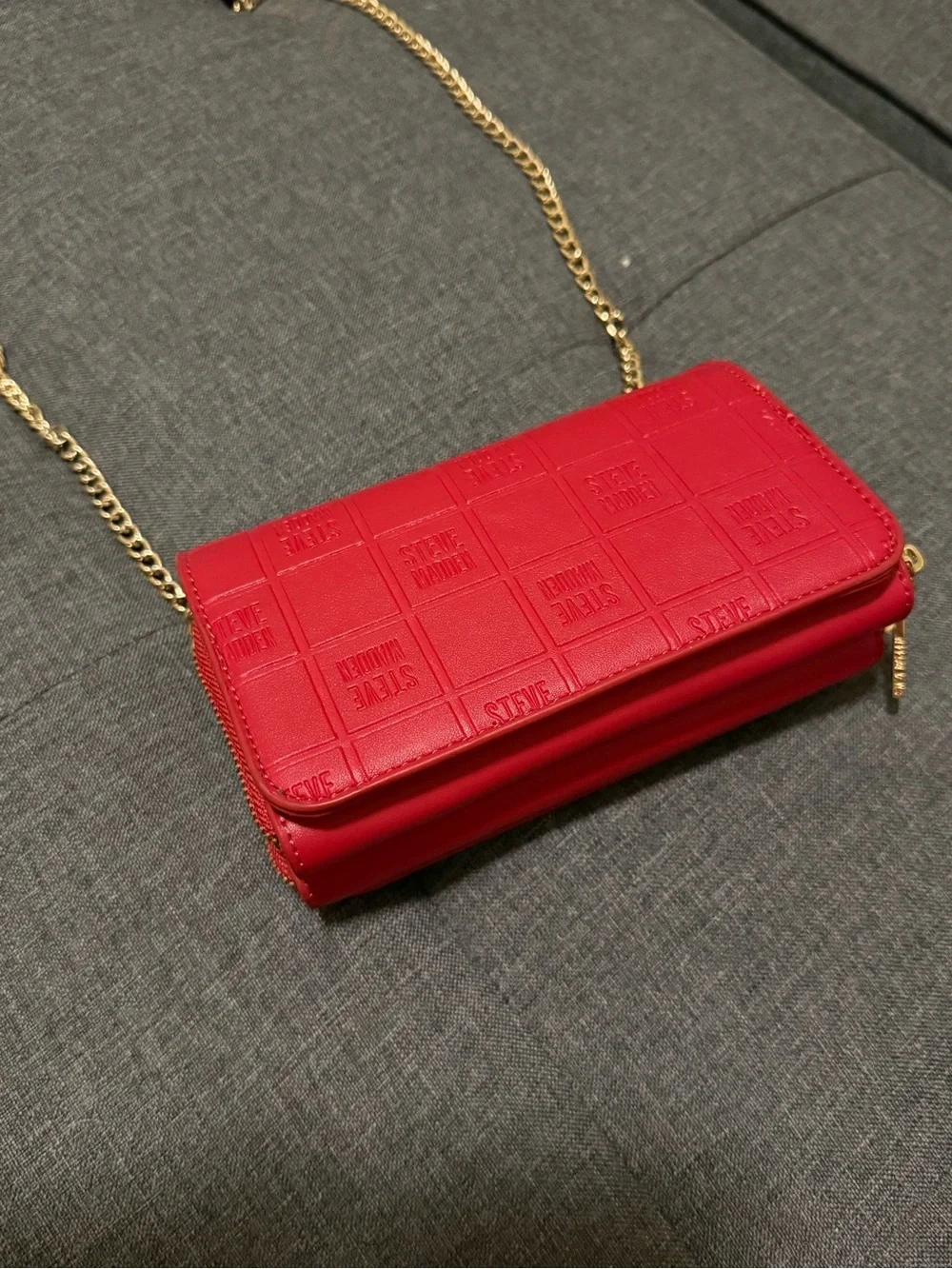 Steve Madden Red Logo Embossed Crossbody with Gold Chain